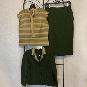 Tricosa Vintage Green Gold 3 Piece Suit Made in Paris Women's